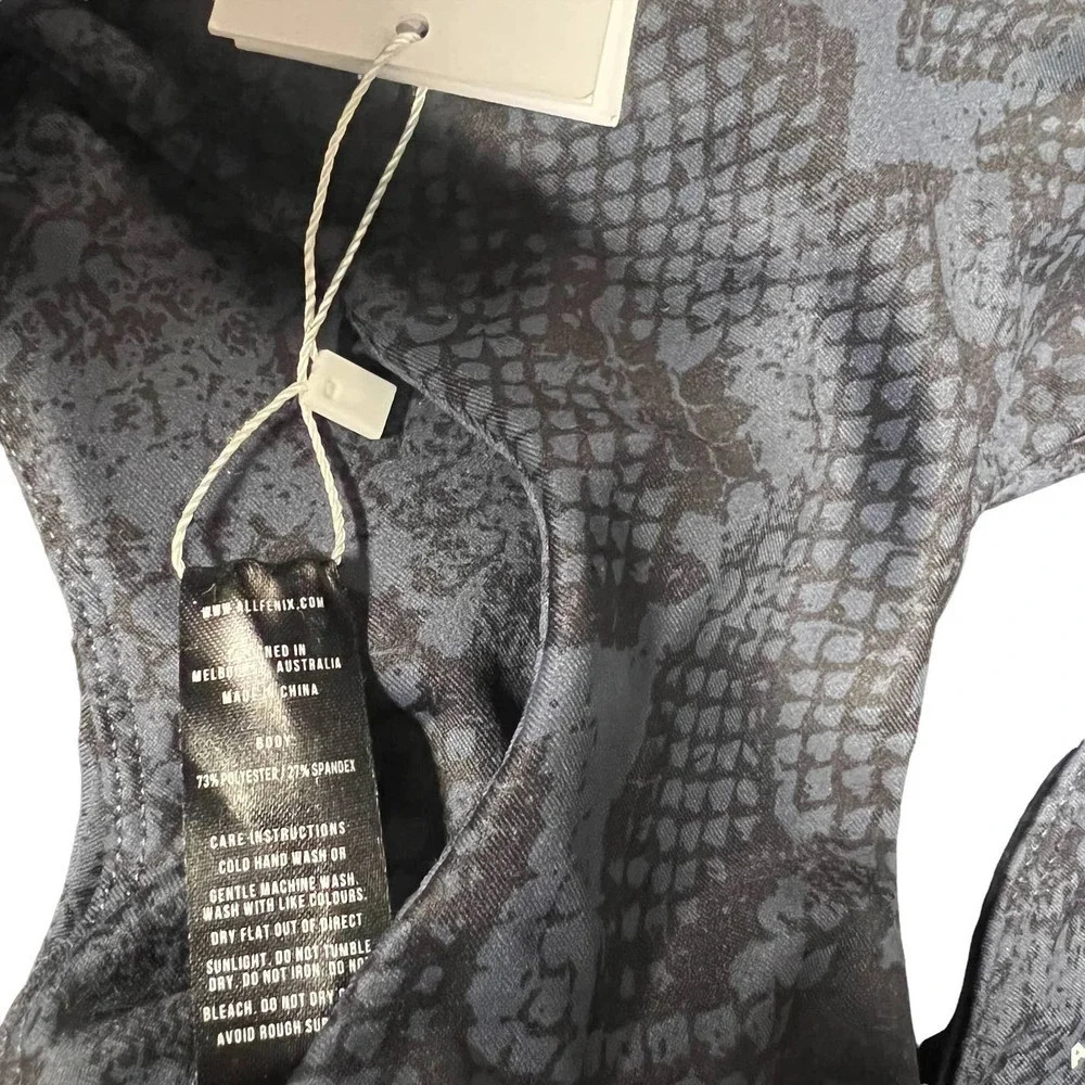 Allfenix Long Sports Bra Racerback Stretch Snake Animal Print Navy‎ Blue Size XS - Picture 9 of 12